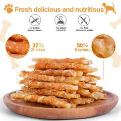 Pawant bouchée enroulée au poulet pour chiens, favorise le renforcement lors de l'entraînement.