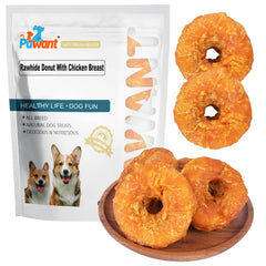 Donuts en cuir brut Pawant pour gros chien, expérience de mastication durable et savoureuse.