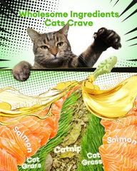 Biscuit Pawaura pour chat avec herbe à chat et poulet, arômes attrayants.