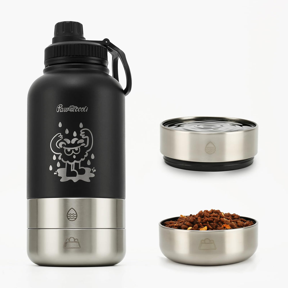 Pawccoli, bouteille eau chien 34oz avec bols detachables, hydratation pratique en plein air.