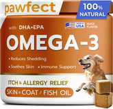 PAWFECTCHEW emballage saumon, soutien oméga 3 pour chien.