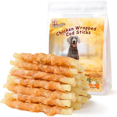 Friandise Pawmate baton nets poulet cod enrobes, idéale pour chiens actifs.