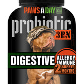 Paws A Day Probiotiques chien – bouteille montrant la formule digestive et premium