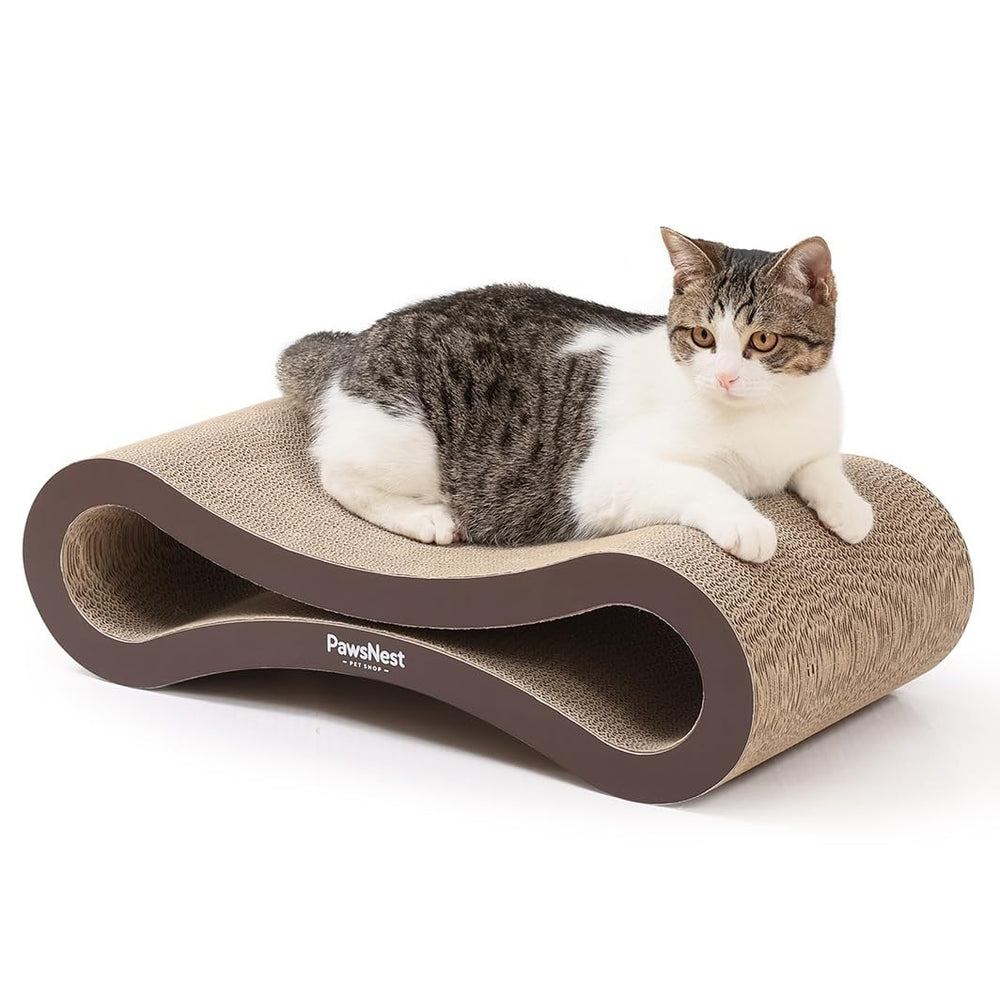 PawsNest Scratch Lounge pour chat, grattage confortable et double face.