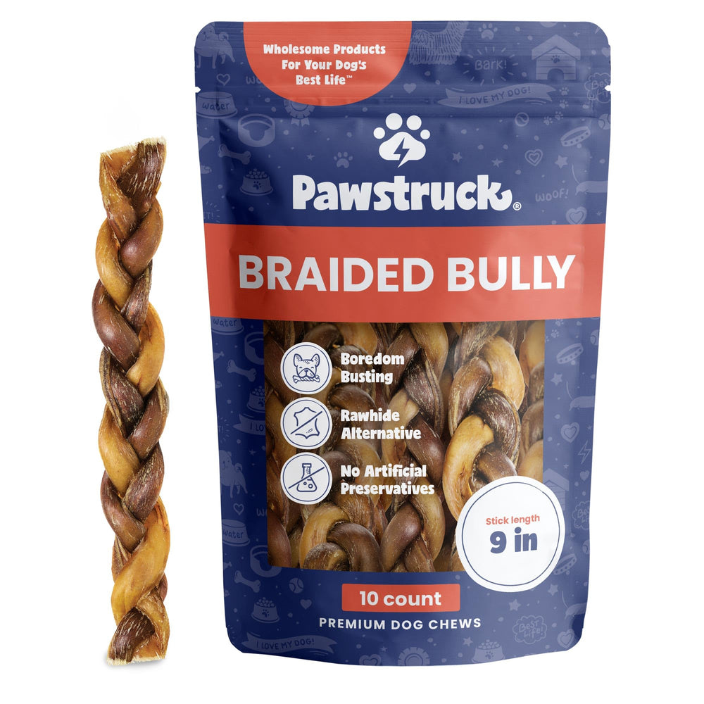 Pawstruck bully-sticks 9 tresses durables pour mâcher longtemps et apaiser l'ennui.