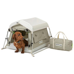 Pawthway Tente chien coton avec matelas camping, espace frais et ombragé.
