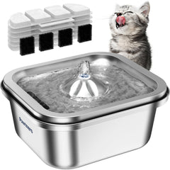 Pawtners fontaine pour chat en acier inoxydable 4L, eau propre et durable.