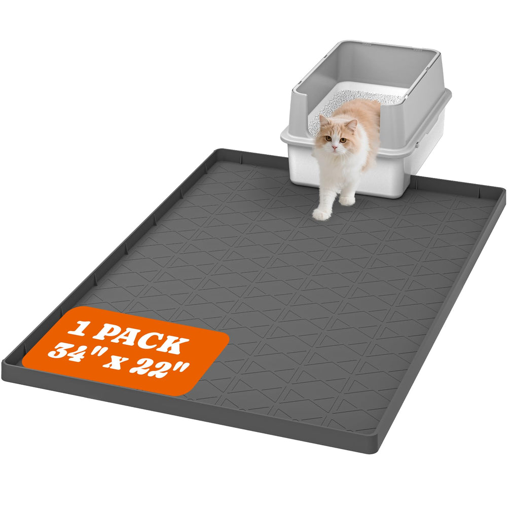 Pawtners tapis litiere chat XL gris, grande surface qui réduit les éclaboussures