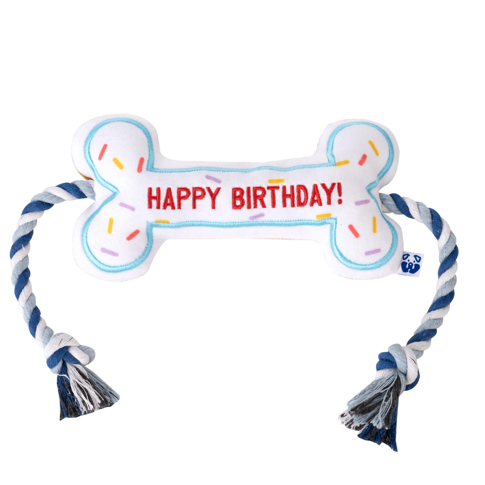 PAWTY Os d'anniversaire en peluche blanche, parfait pour jeux et calins.
