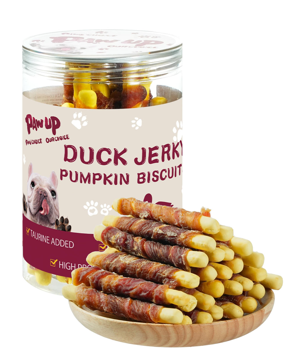 PAWUP biscuits-chien-potiron-canard : friandise naturelle et appétente pour petits chiens.