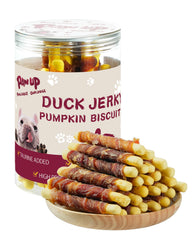 PAWUP biscuits-chien-potiron-canard : friandise naturelle et appétente pour petits chiens.