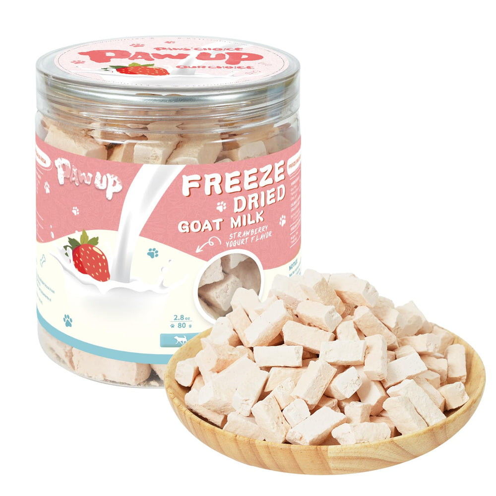 PAWUP friandise lyophilisée yaourt chèvre fraise, idéale pour l'entraînement des chiots.