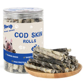 PAWUP rouleaux-peau-cabillaud: texture croustillante pour récompenser votre petit chien.