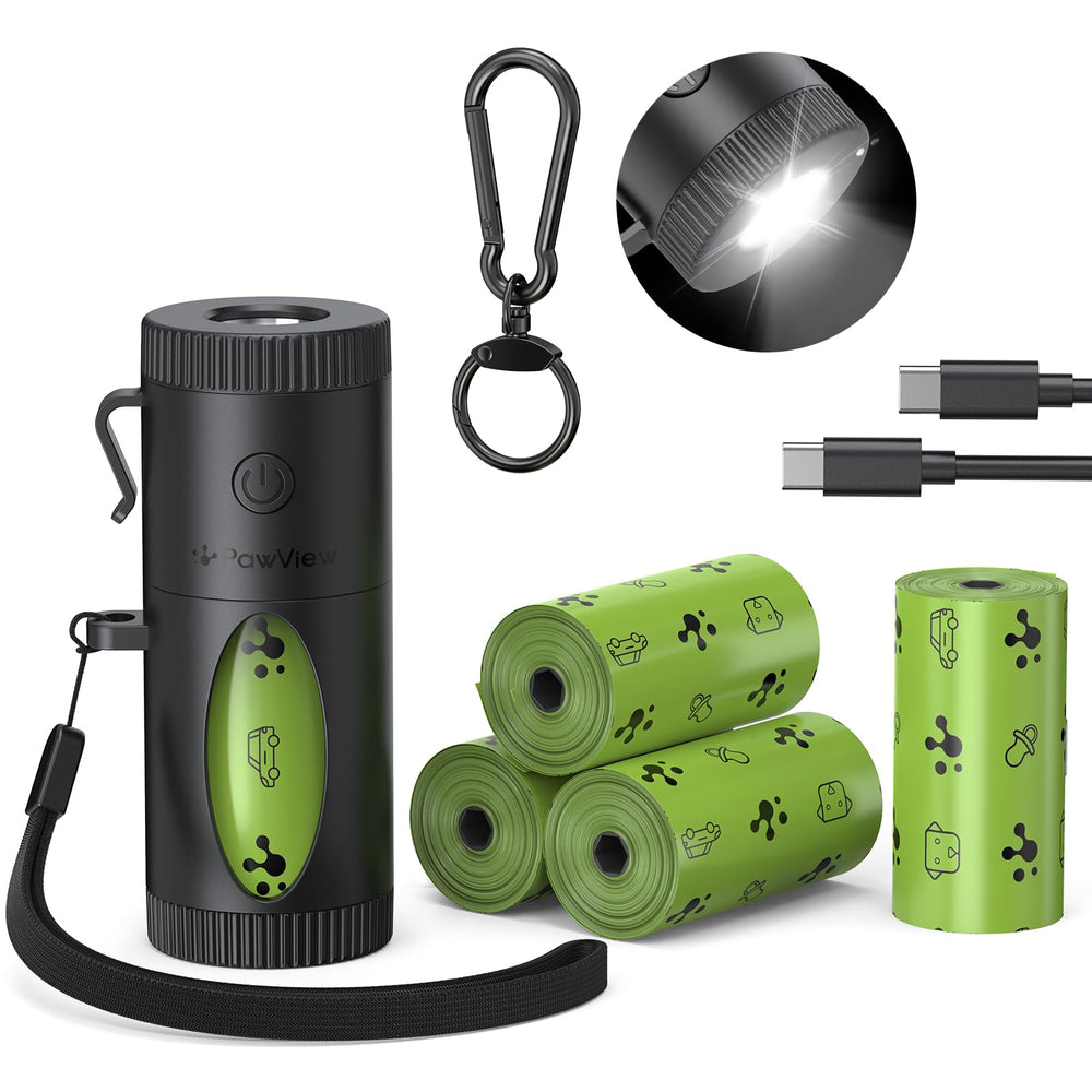 PawView dispensateur sacs avec éclairage 4 modes pour promener la nuit