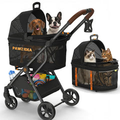 PAWZIDEA Poussette 4-en-1, système polyvalent pour petits animaux.
