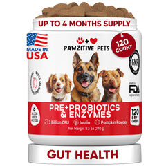 Pawzitive Pets Probiotiques pour Chiens – bouchées digestives soutiennent la digestion et le bien-être.