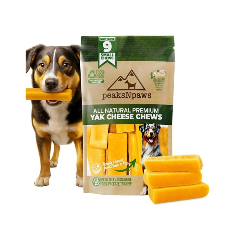 PeaksNpaws fromage yak emballage montrant le conditionnement pratique et sûr pour chiens.