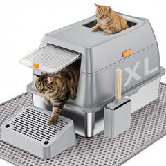 PEDIBAT litière acier inox XL avec ouverture spacieuse pour grands chats