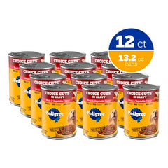 Pedigree pâtée humide avec tranches de steak visibles et texture appétissante.