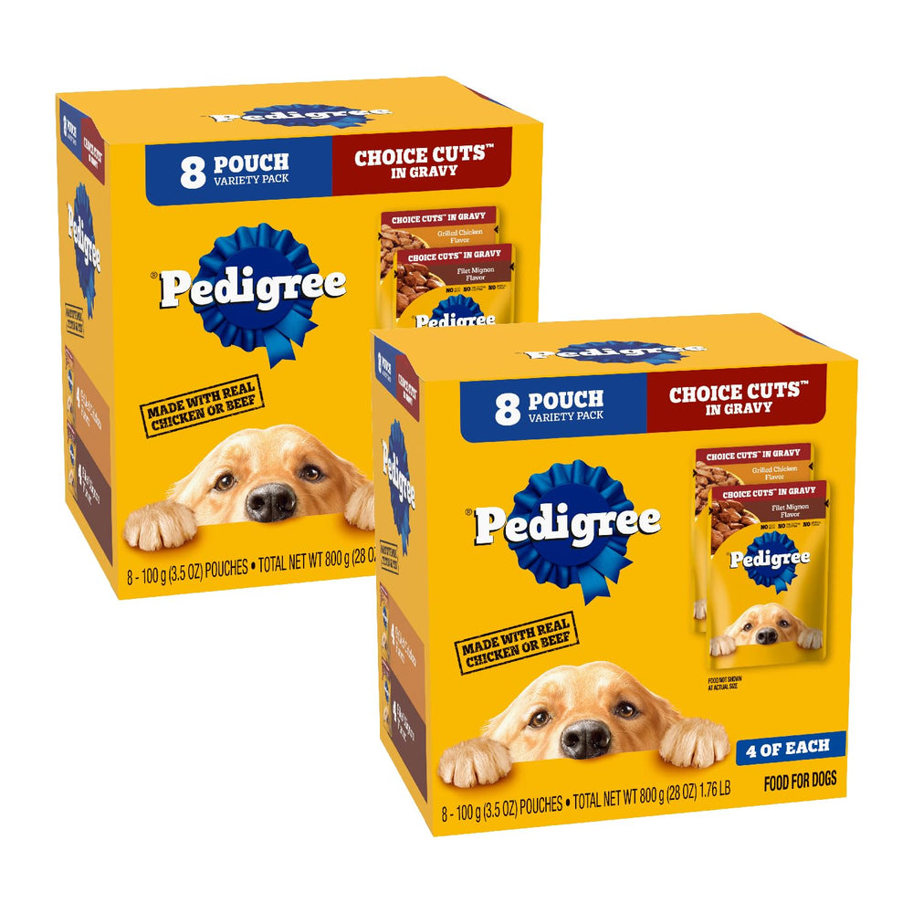 Pedigree – sachet 3,5 oz avec morceaux dans sauce au jus pour chiens adultes.