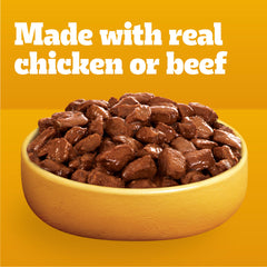 Pedigree Choix en Morceaux dans Sauce – gros plan sur morceaux tendres dans sauce.