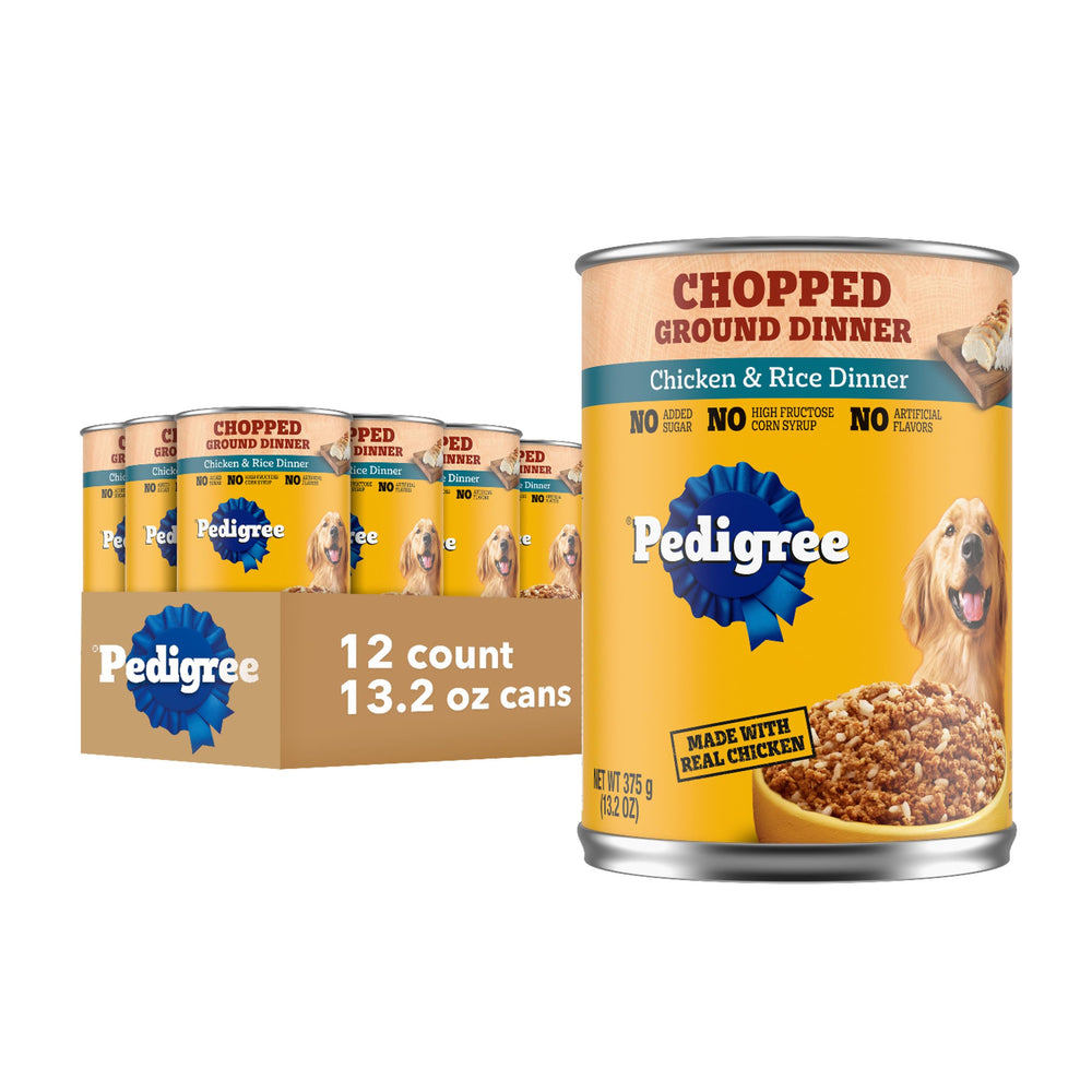 Pedigree Chopped Ground Dinner : boîte poulet et riz, repas complet pour chien adulte