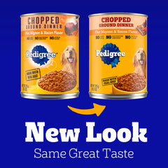 Pedigree Chopped Ground Dinner révèle une texture humide prête à servir dans un bol.