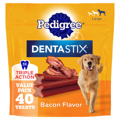 Pedigree Dentastix gros chien, saveur bacon pour haleine fraîche.