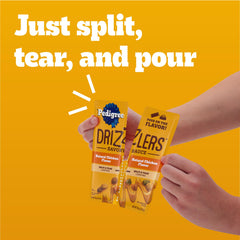 Pedigree Drizzlers goût poulet savoureux sur croquettes.