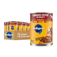 Pedigree Morceaux choix en sauce visibles dans une boîte, repas complet et savoureux.