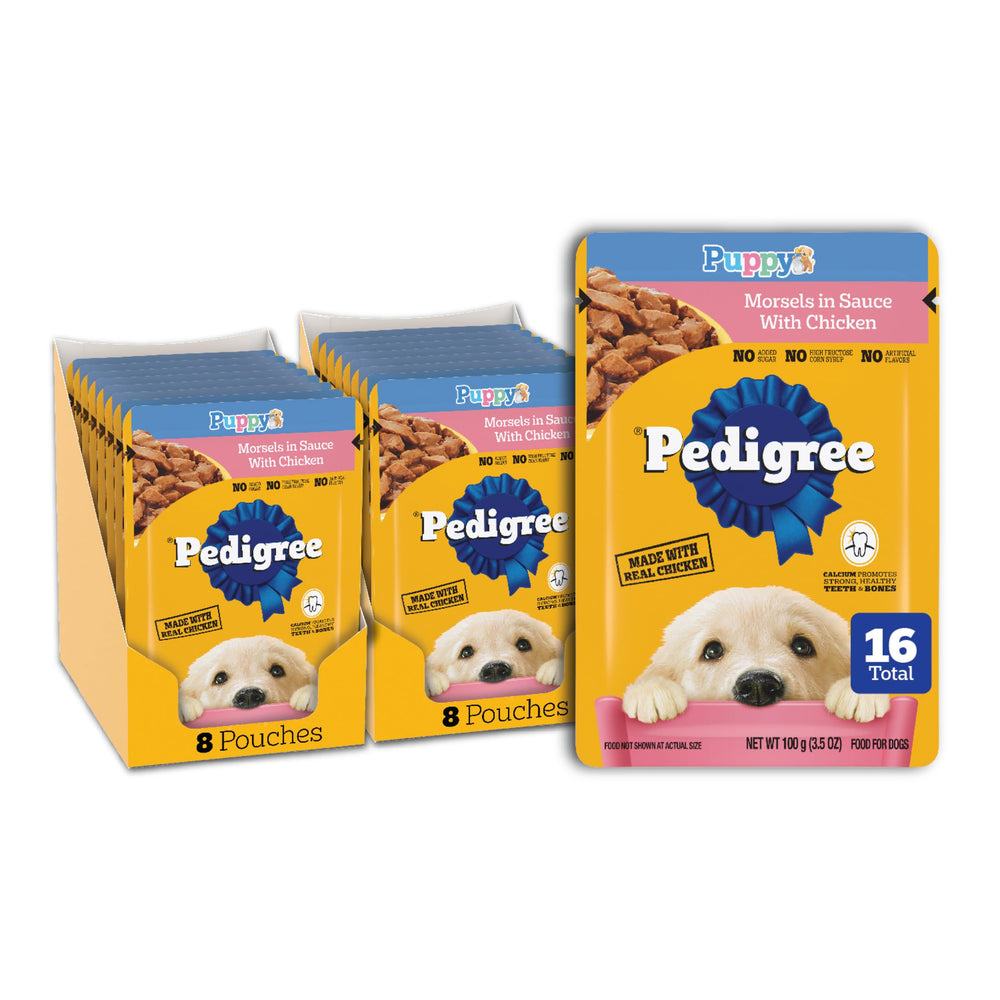 Pedigree Puppy Morsels en sauce – sachets poulet, repas pratique pour chiots