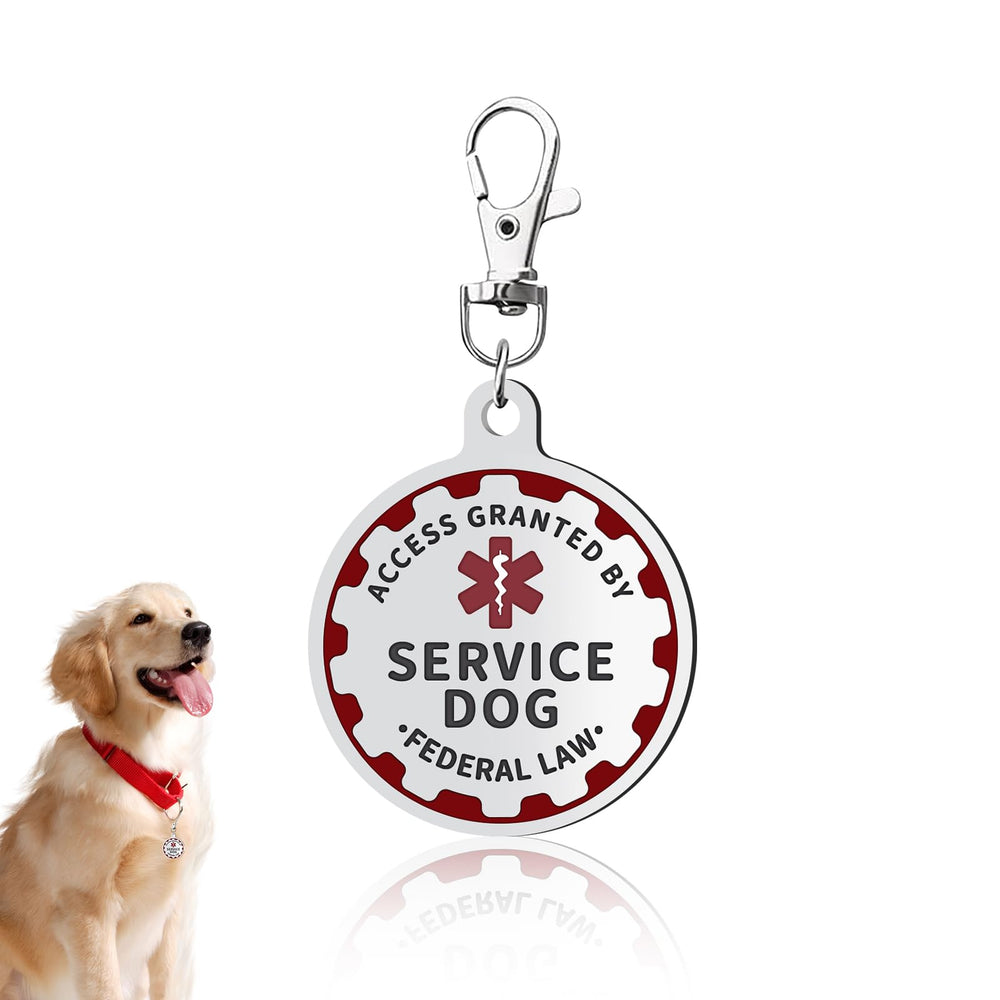 PEHADU Service Dog Tag double-face argenté, lisibilité élevée pour identification rapide.