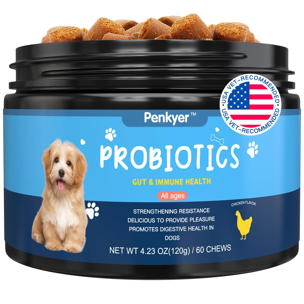 Bocal Penkyer Probiotiques pour Chiens prêt à l'emploi pour une supplémentation quotidienne.
