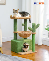 PEQULTI arbre chat cactus 4-en-1, condo spacieux pour repos privé et sécurisé.