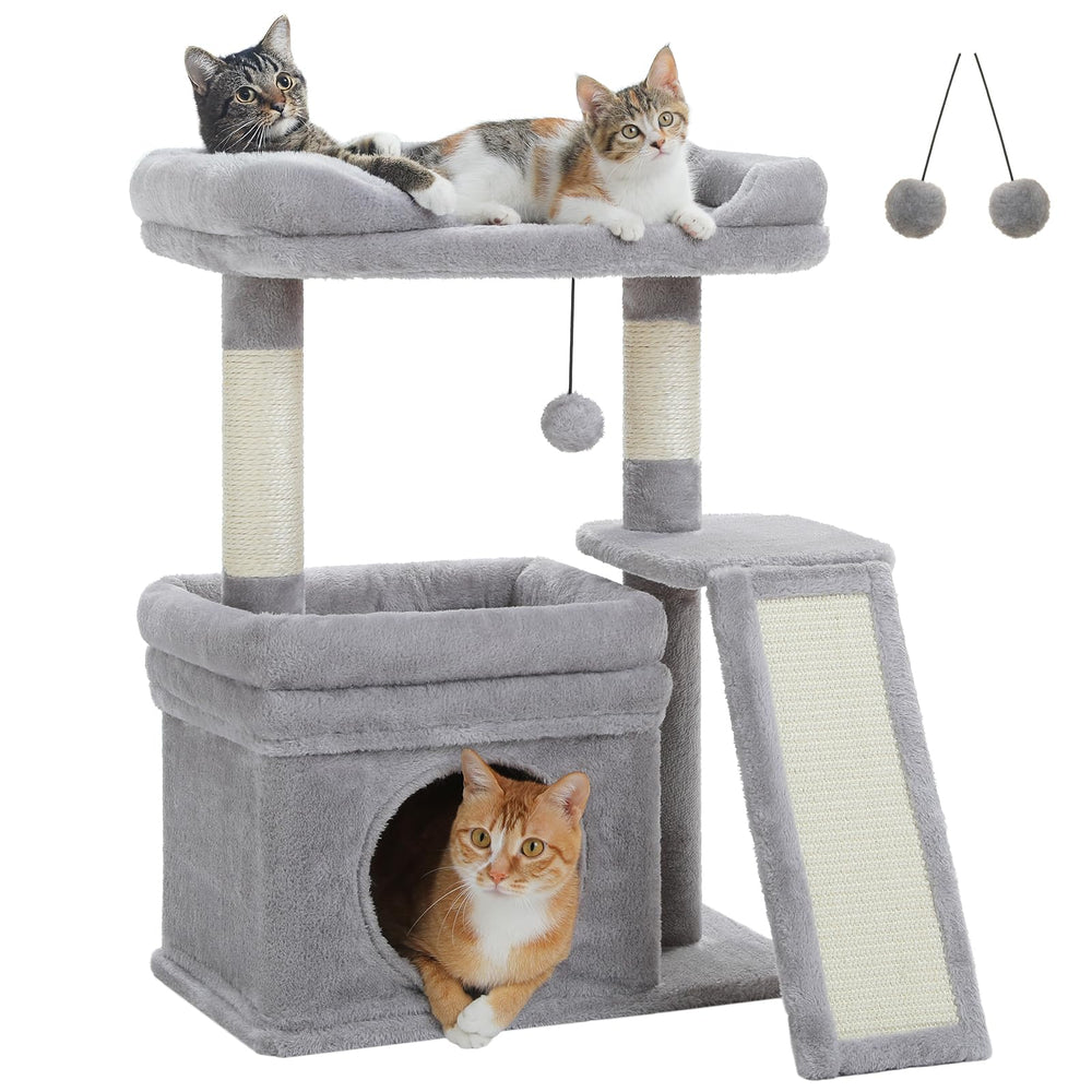 PEQULTI arbre-chat compact: plateau large offrant un espace reposant près de la fenêtre