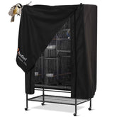 Couvre-cage Perfitel noir pour oiseau, vue avant, bloque la lumière pour une sieste calme.