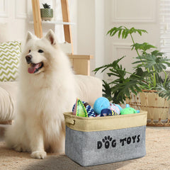 PET ARTIST Panier-jouets-chien-gris-avec-poignees-confort – Poignées confortables pour transporter.