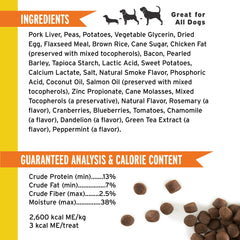Friandises Pet Botanics tendre et croustillantes saveur bacon pour le dressage.