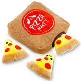 Jouet peluche cache-cache Pet Craft Supply avec boîte pizza pour stimulation ludique.