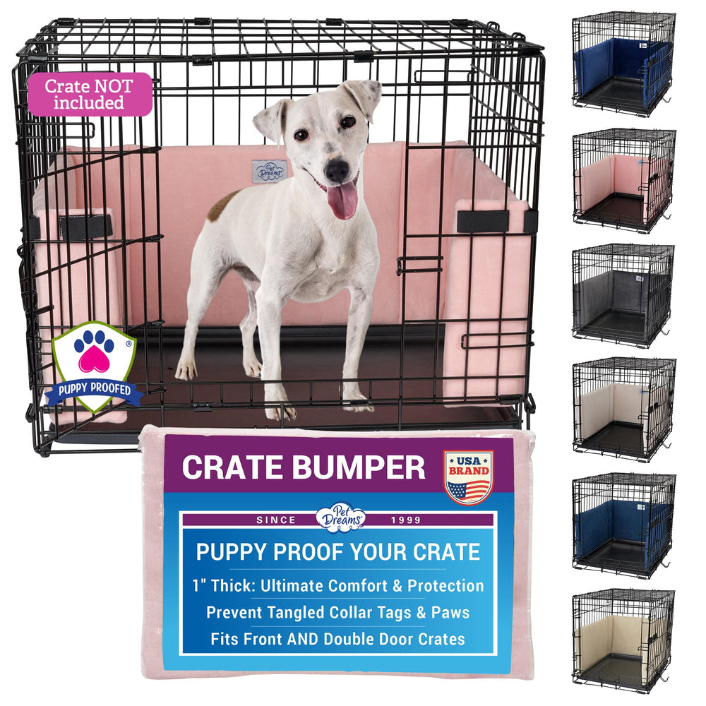 Pet Dreams Dog Crate Bumper – vue avant montrant le rembourrage intérieur confortable.