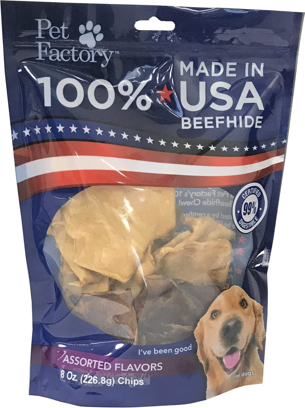 Chips Pet Factory boeuf et poulet, 8oz, croquant apprécié par les chiens