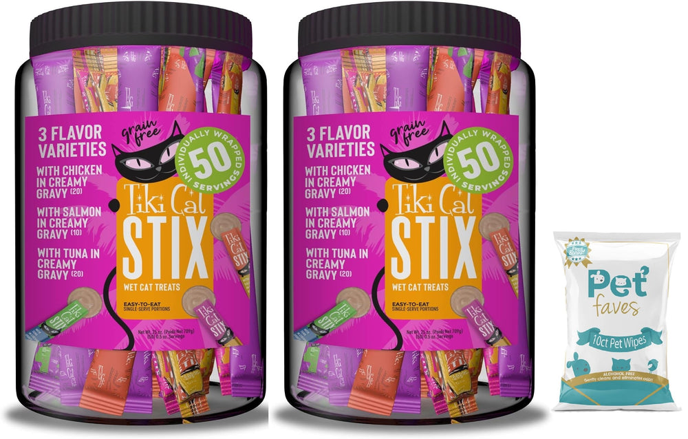 Pet Faves Tiki Cat Stix Mousse dans un grand pot, pratique et généreux.