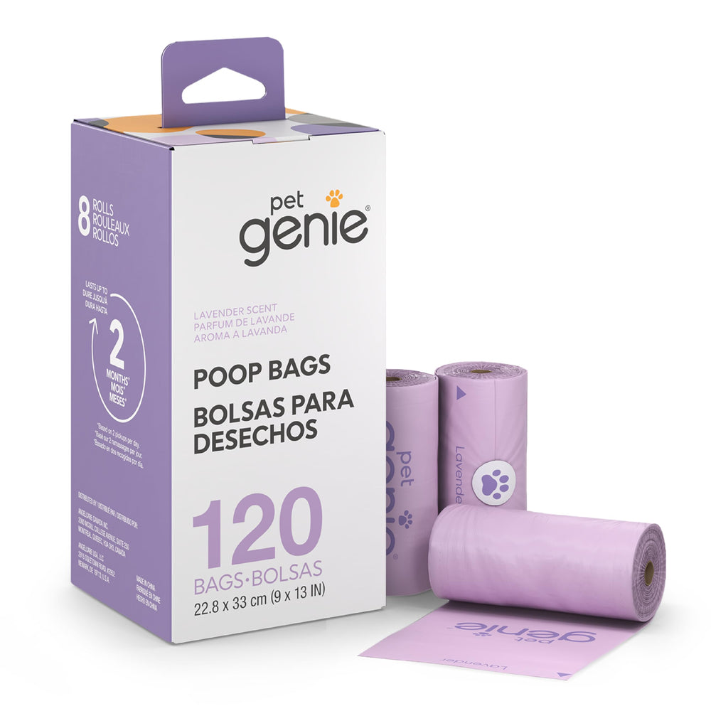 Pet Genie sacs-poubelle chien lavande 9x13, robustes et parfumés pour promenades propres