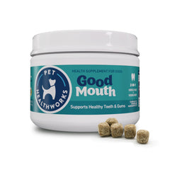 Good Mouth Chews avec emballage ouvert, pratique pour l'hygiène buccale quotidienne.
