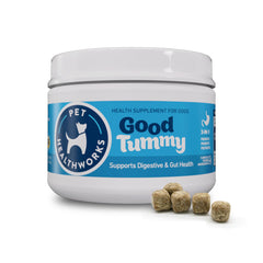 Boîte Pet HealthWorks Good Tummy Chews prête à tester le soutien digestif.