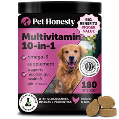Pet Honesty Bouteille 10-en-1 pour chiens, soutien nutritionnel quotidien.