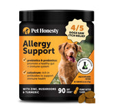 Bouteille Pet Honesty avec bouchées allergie chien, soutien immunitaire potentiel.