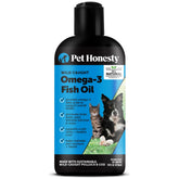Pet Honesty montre la bouteille d'huile de poisson pour peau et pelage sains.