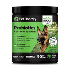 Pet Honesty Probiotiques pour chien, bouteille visible, soutien digestif quotidien et énergie.
