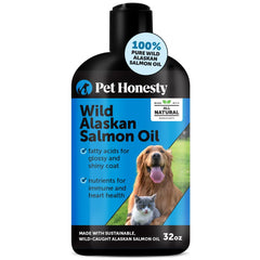 Pet Honesty huile saumon d’Alaska en bouteille; usage quotidien possible.